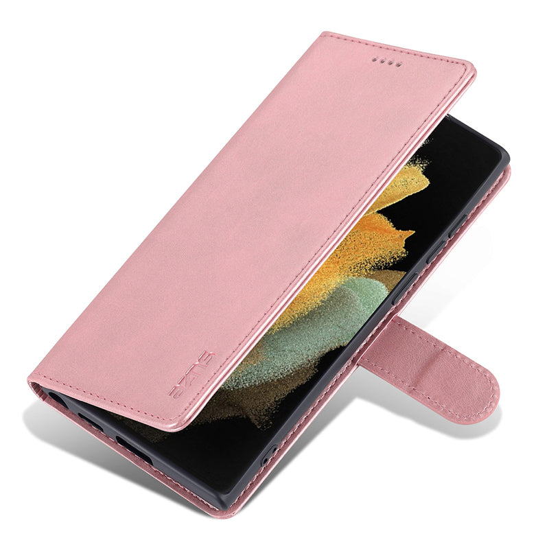 AZNS For Samsung Galaxy S24 Ultra Case Leather Protected Fully Folio Flip Stand Phone Shell - Rose Gold