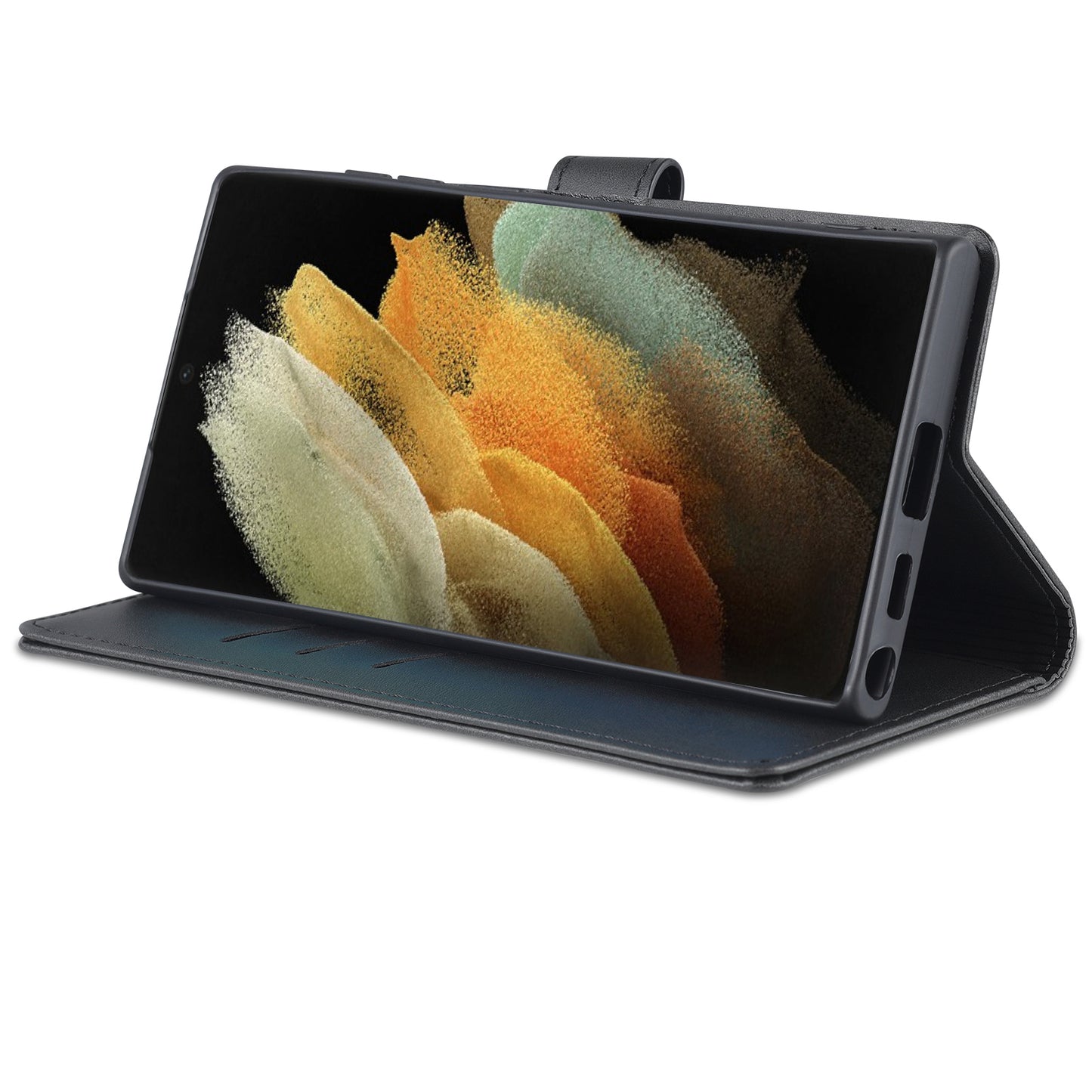 AZNS For Samsung Galaxy S24 Ultra Case Leather Protected Fully Folio Flip Stand Phone Shell - Black