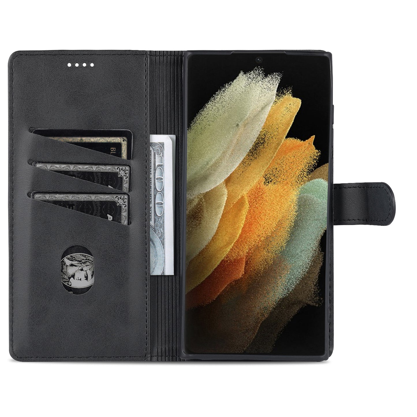 AZNS For Samsung Galaxy S24 Ultra Case Leather Protected Fully Folio Flip Stand Phone Shell - Black