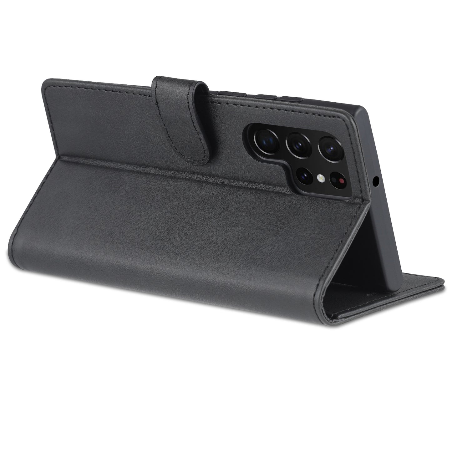 AZNS For Samsung Galaxy S24 Ultra Case Leather Protected Fully Folio Flip Stand Phone Shell - Black