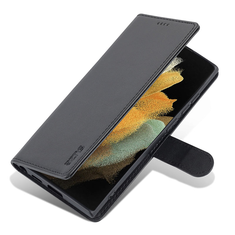 AZNS For Samsung Galaxy S24 Ultra Case Leather Protected Fully Folio Flip Stand Phone Shell - Black