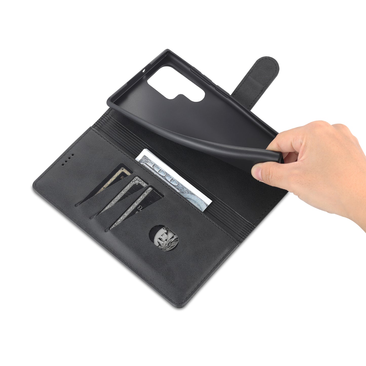 AZNS For Samsung Galaxy S24 Ultra Case Leather Protected Fully Folio Flip Stand Phone Shell - Black