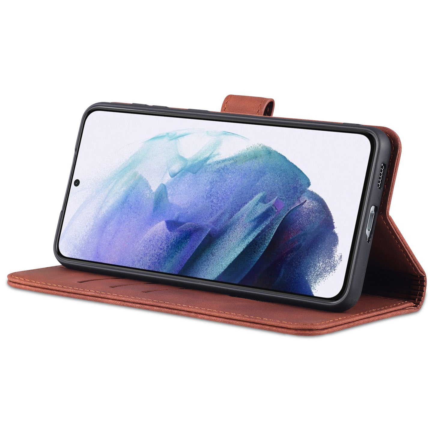 AZNS For Samsung Galaxy S24+ Phone Case Shockproof PU Leather Card Slots Phone Cover - Black