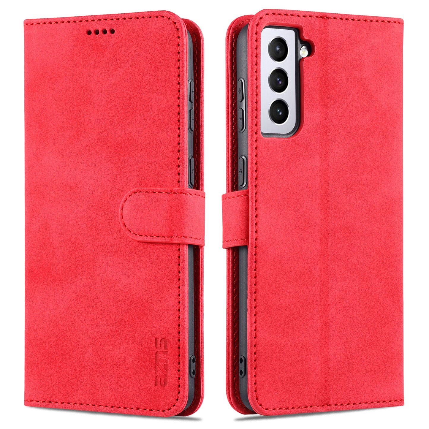 AZNS For Samsung Galaxy S24+ Phone Case Shockproof PU Leather Card Slots Phone Cover - Red