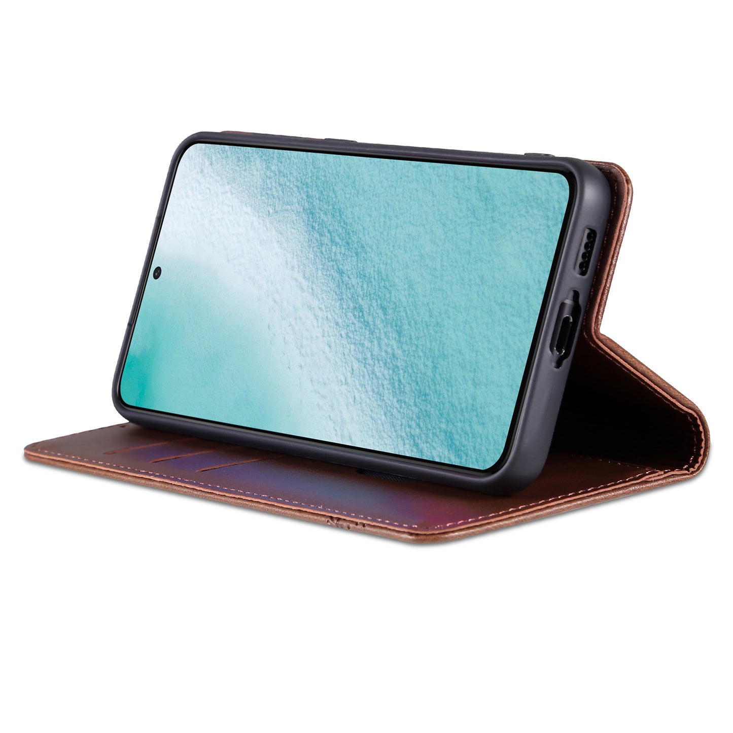 AZNS For Samsung Galaxy S24 Case PU Leather+TPU Magnetic Suction Phone Shell Cover - Coffee