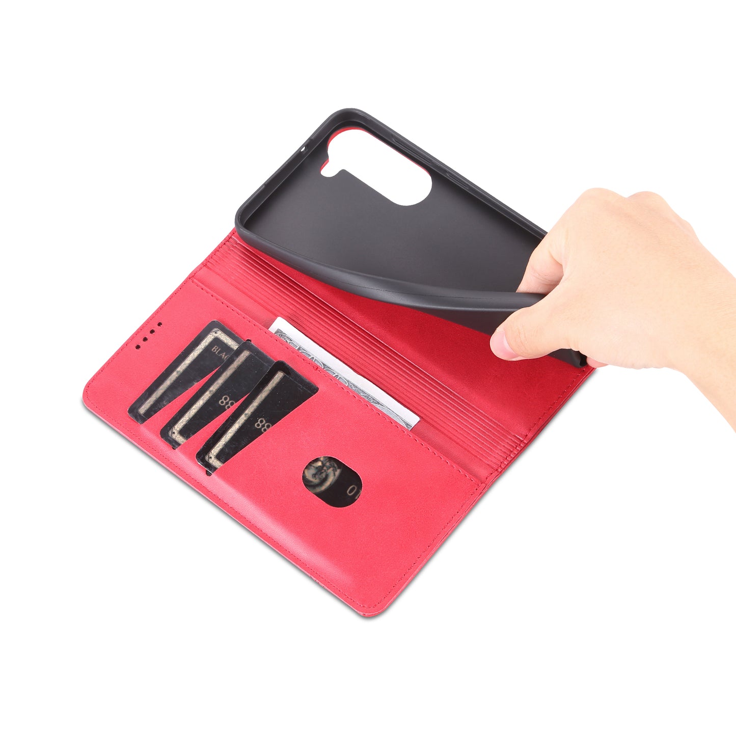 AZNS For Samsung Galaxy S24 Case PU Leather+TPU Magnetic Suction Phone Shell Cover - Red