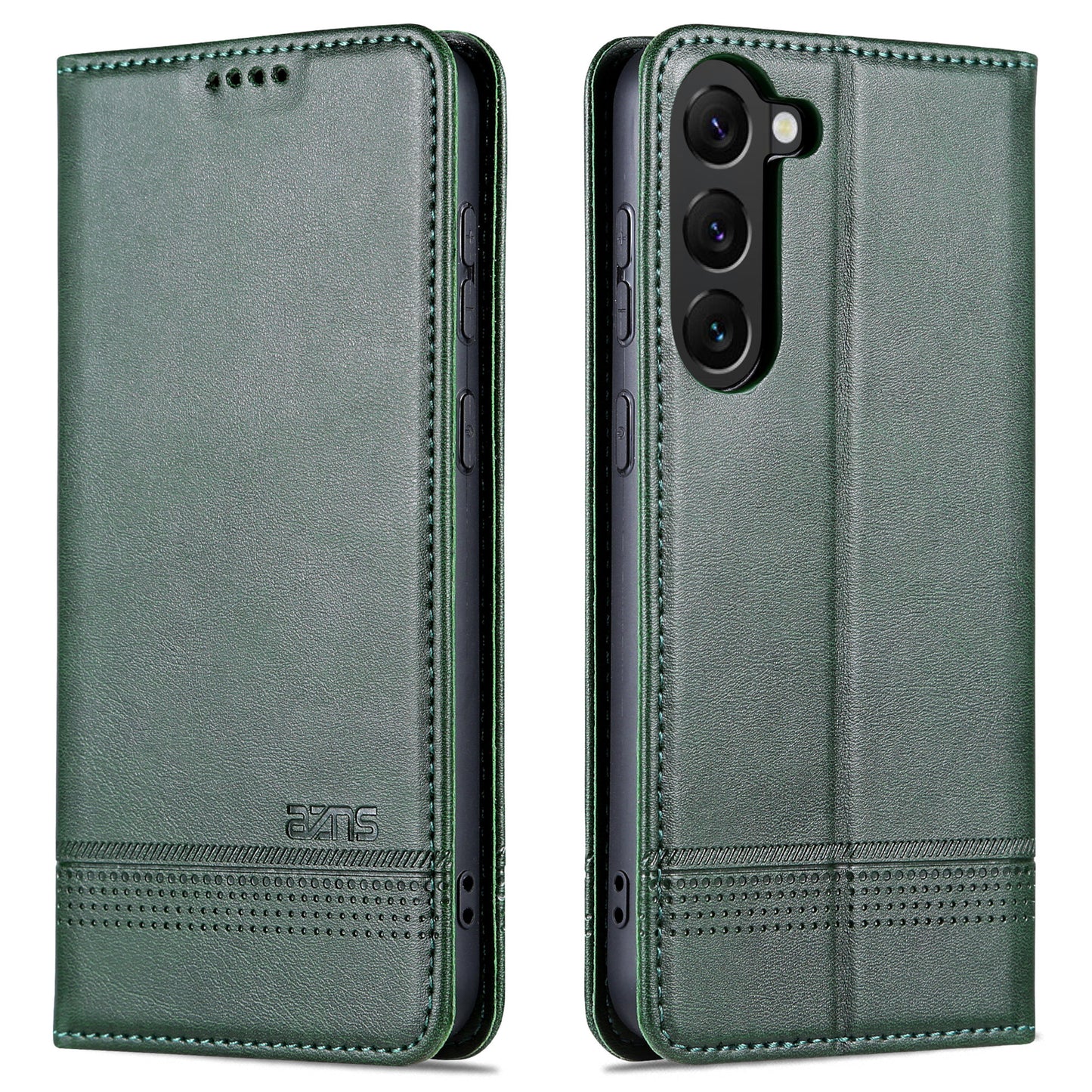 AZNS For Samsung Galaxy S24 Case PU Leather+TPU Magnetic Suction Phone Shell Cover - Dark Green