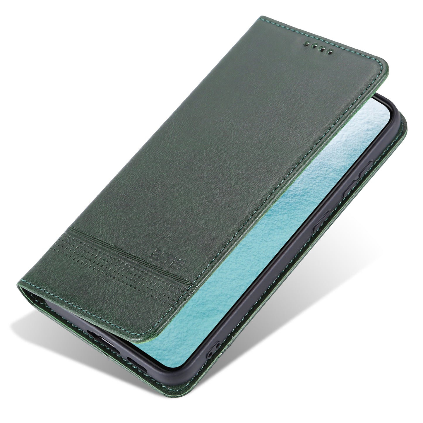 AZNS For Samsung Galaxy S24 Case PU Leather+TPU Magnetic Suction Phone Shell Cover - Dark Green