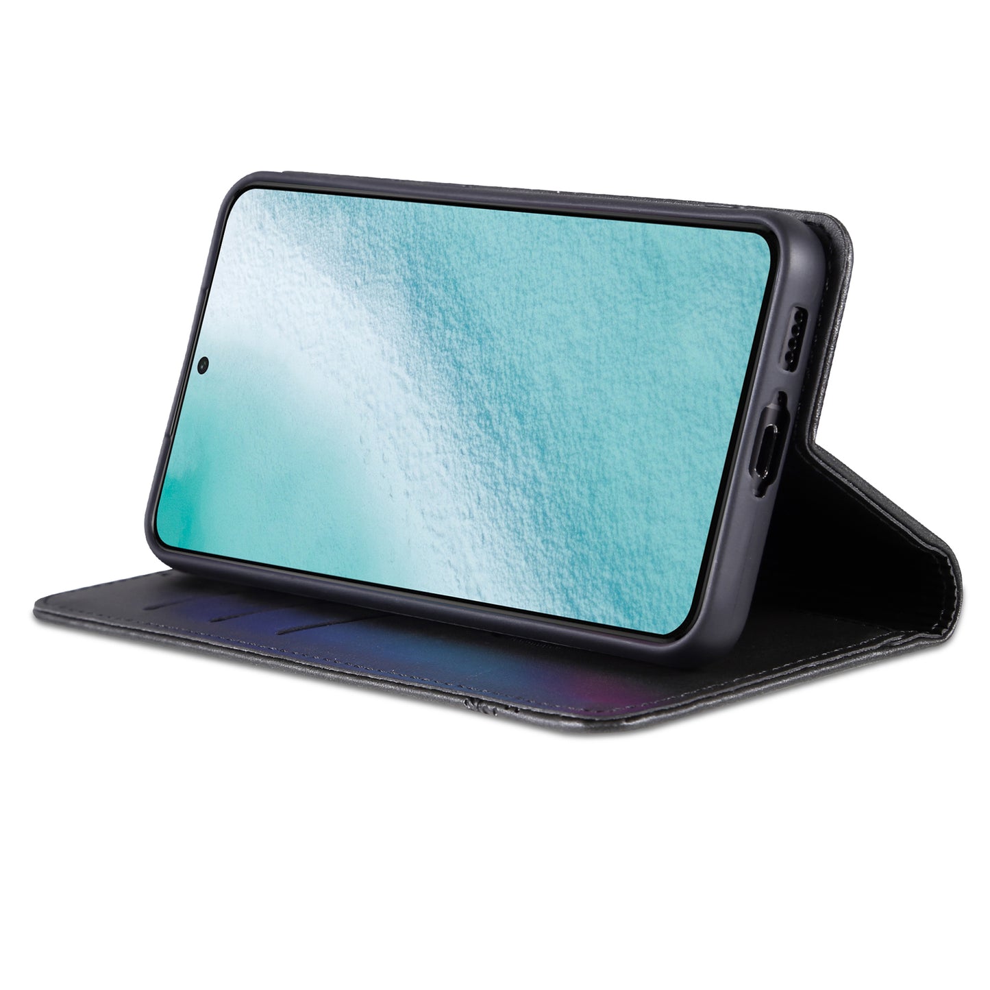 AZNS For Samsung Galaxy S24 Case PU Leather+TPU Magnetic Suction Phone Shell Cover - Black