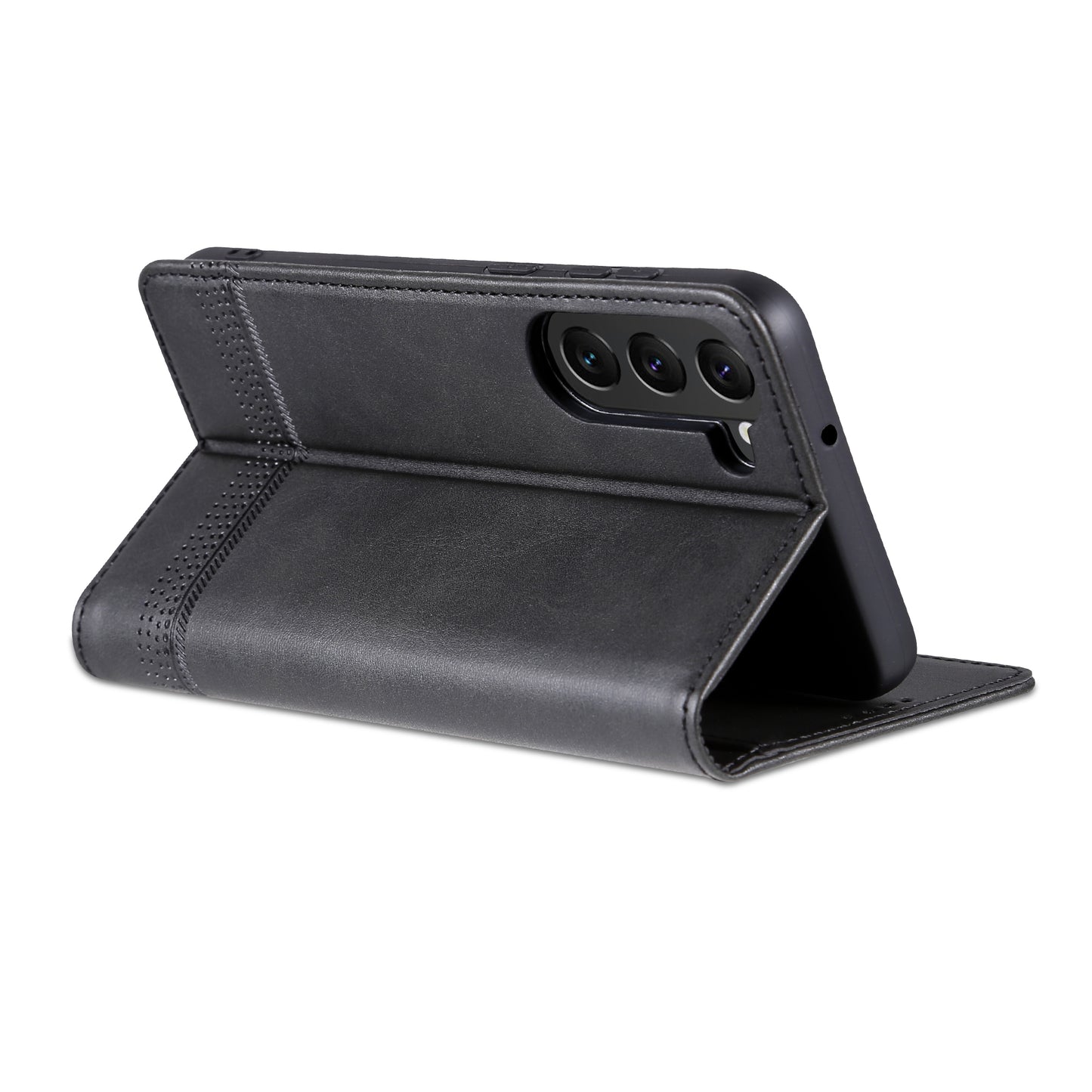 AZNS For Samsung Galaxy S24 Case PU Leather+TPU Magnetic Suction Phone Shell Cover - Black