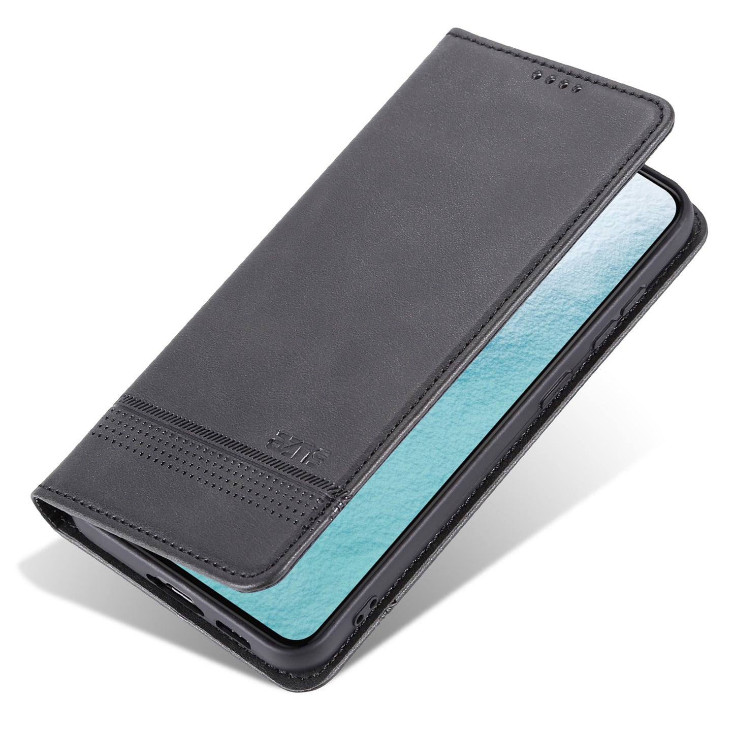 AZNS For Samsung Galaxy S24 Case PU Leather+TPU Magnetic Suction Phone Shell Cover - Black