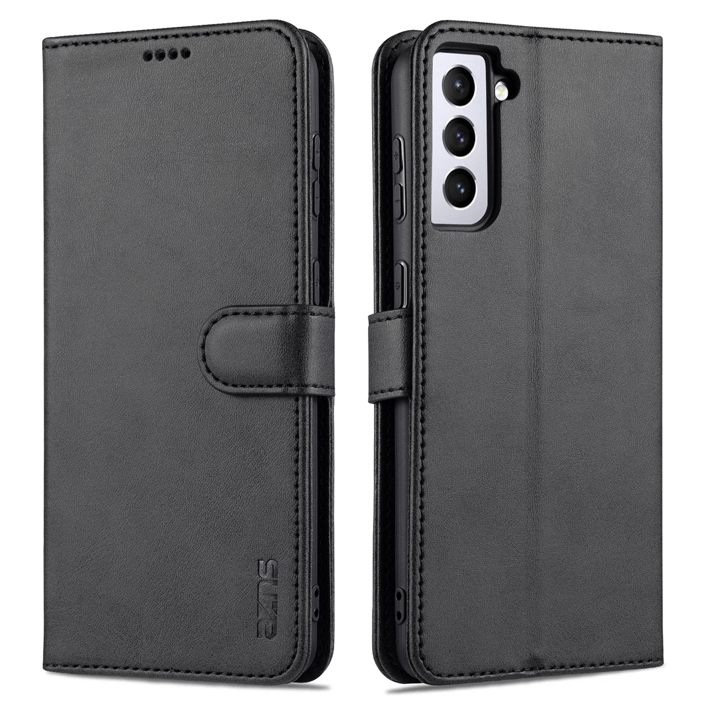 AZNS For Samsung Galaxy S24 Cell Phone Case Wallet Stand PU Leather Shell Phone Cover - Black