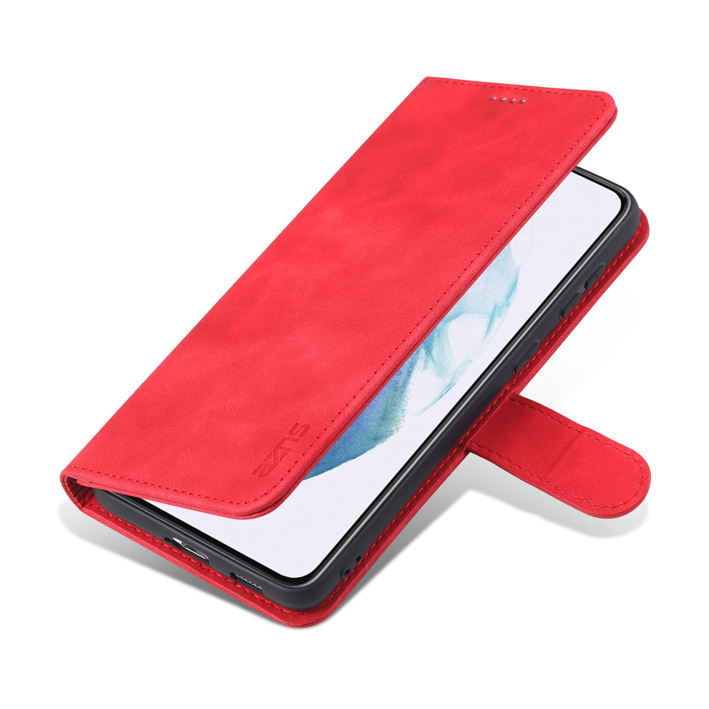 AZNS For Samsung Galaxy S24 Cell Phone Case Wallet Stand PU Leather Shell Phone Cover - Red