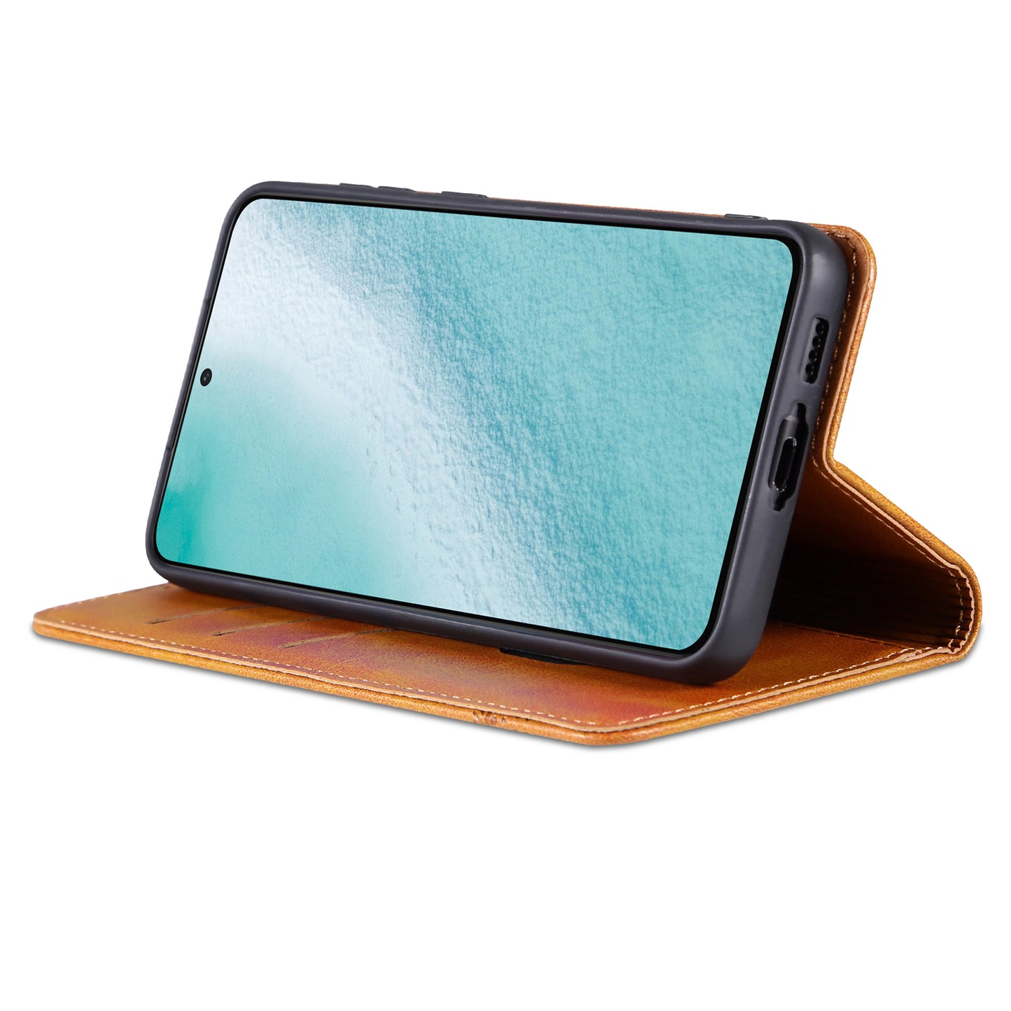 AZNS For Samsung Galaxy S24+ Case Scratch-resistant PU Leather+TPU Stand Phone Protector - Brown