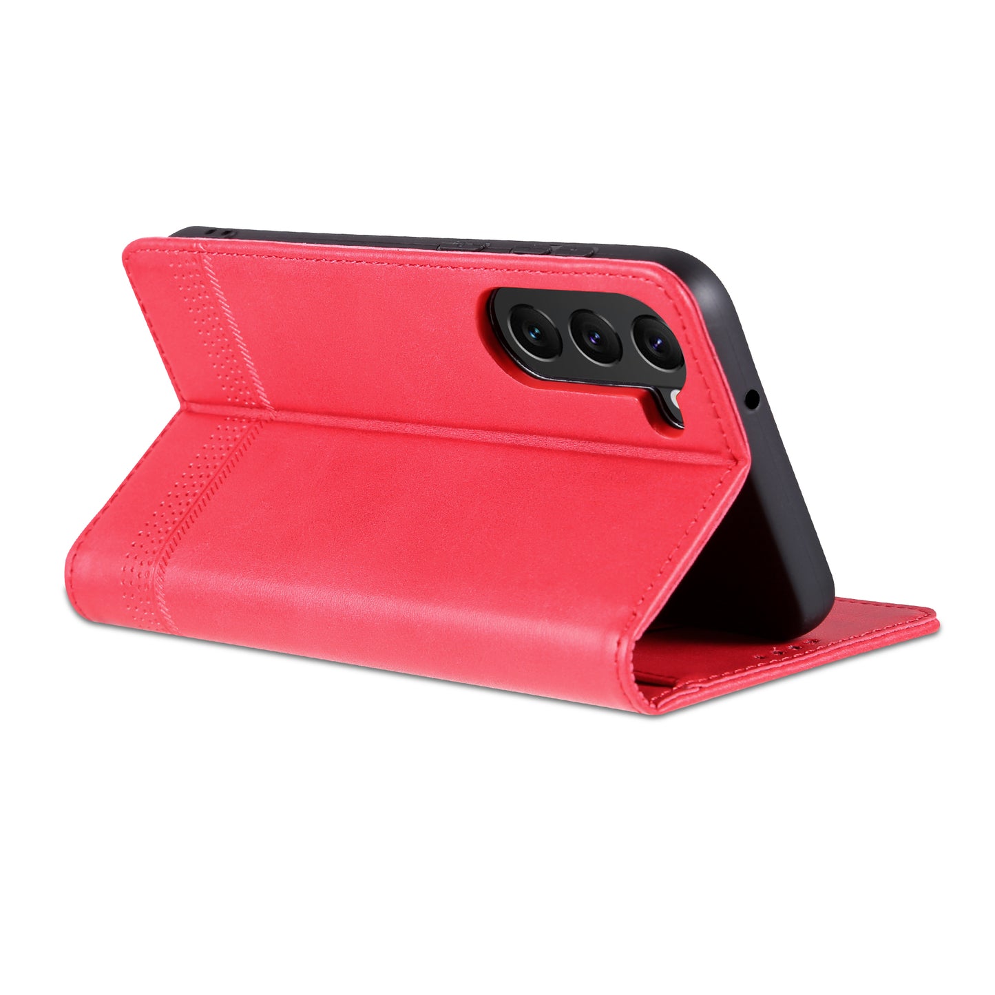 AZNS For Samsung Galaxy S24+ Case Scratch-resistant PU Leather+TPU Stand Phone Protector - Red