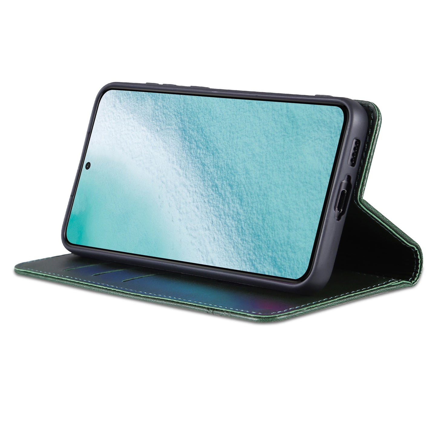 AZNS For Samsung Galaxy S24+ Case Scratch-resistant PU Leather+TPU Stand Phone Protector - Dark Green