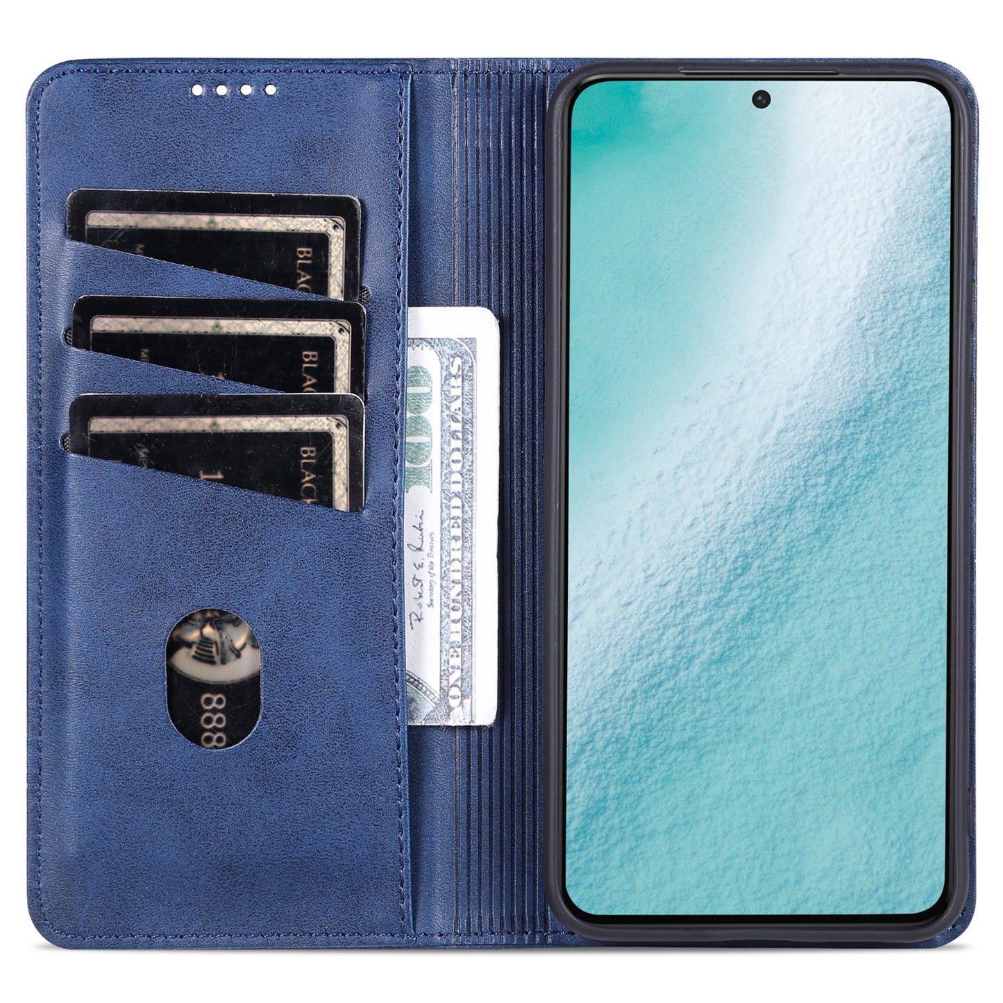 AZNS For Samsung Galaxy S24+ Case Scratch-resistant PU Leather+TPU Stand Phone Protector - Dark Blue
