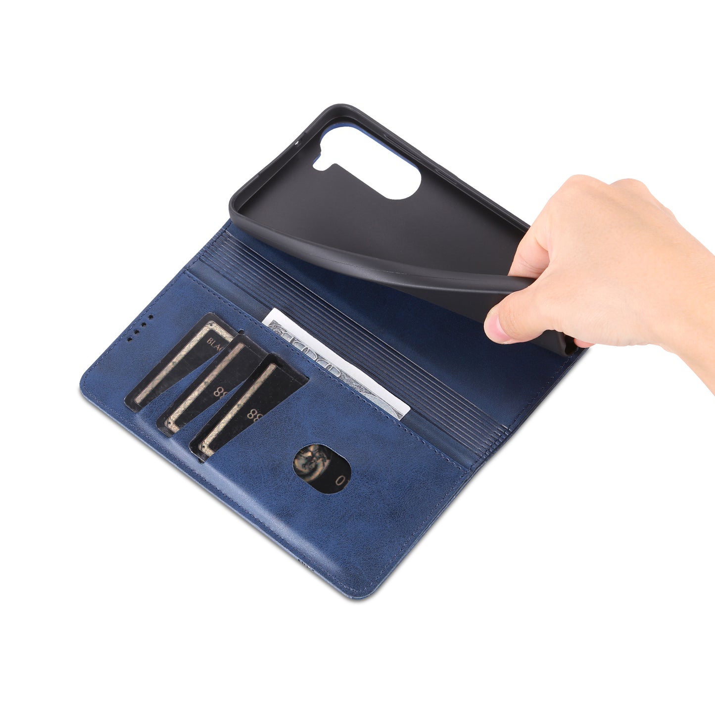 AZNS For Samsung Galaxy S24+ Case Scratch-resistant PU Leather+TPU Stand Phone Protector - Dark Blue