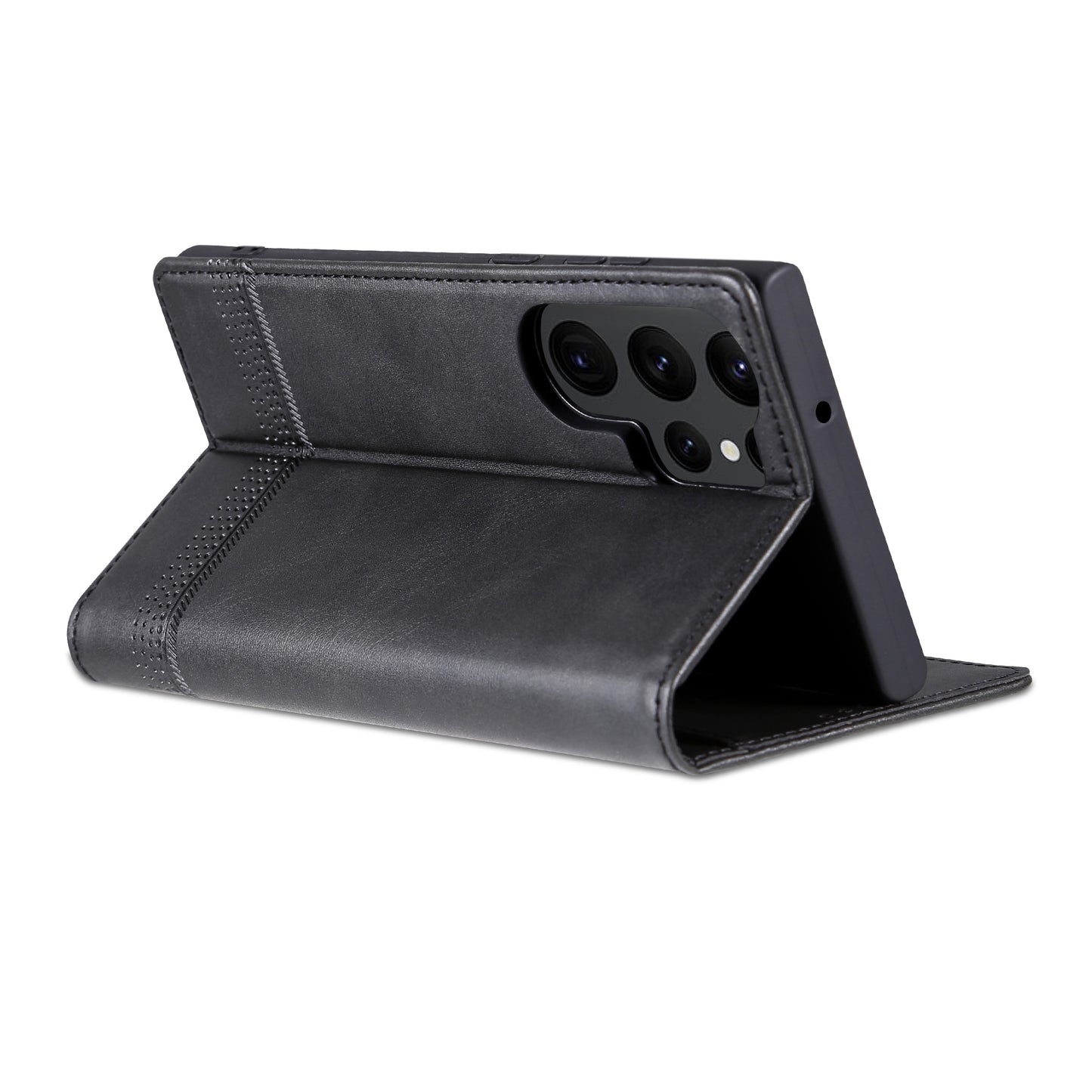 AZNS For Samsung Galaxy S24 Ultra Case Magnetic Suction Leather Phone Cover with Wallet Stand - Black