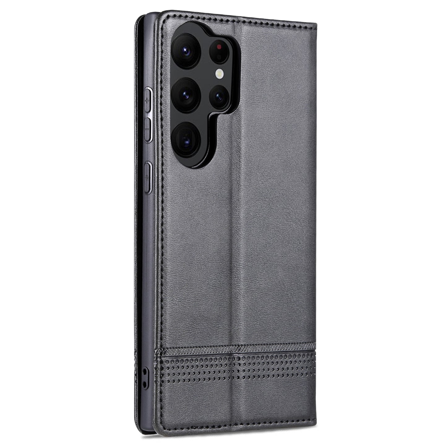 AZNS For Samsung Galaxy S24 Ultra Case Magnetic Suction Leather Phone Cover with Wallet Stand - Black