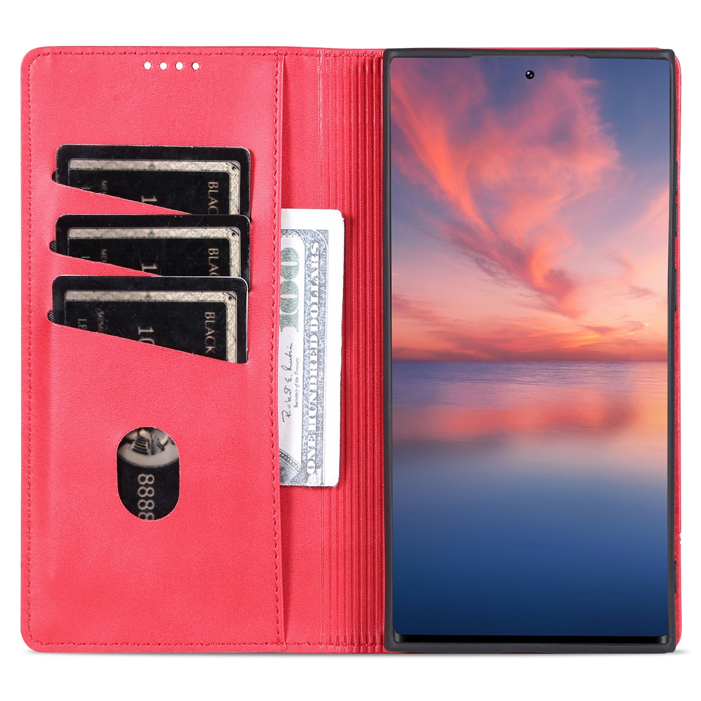 AZNS For Samsung Galaxy S24 Ultra Case Magnetic Suction Leather Phone Cover with Wallet Stand - Rose