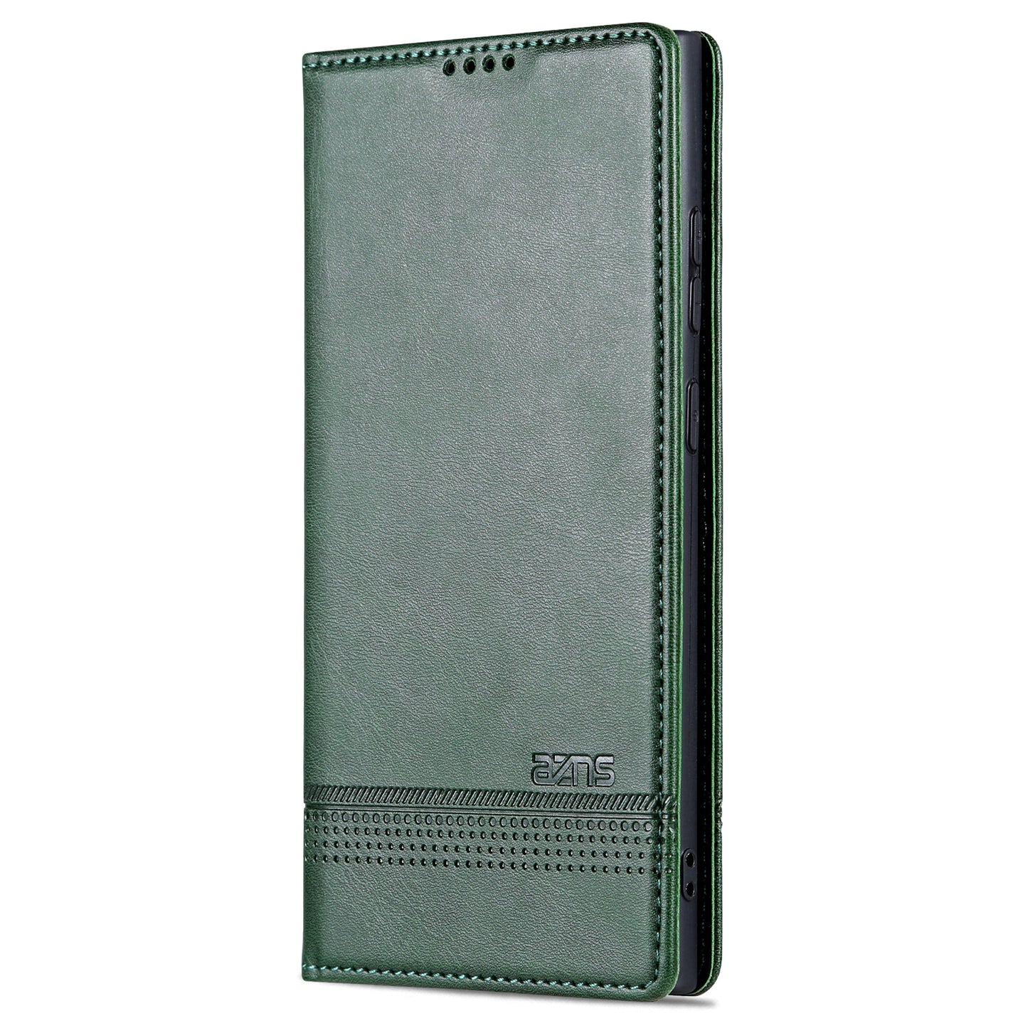 AZNS For Samsung Galaxy S24 Ultra Case Magnetic Suction Leather Phone Cover with Wallet Stand - Dark Green
