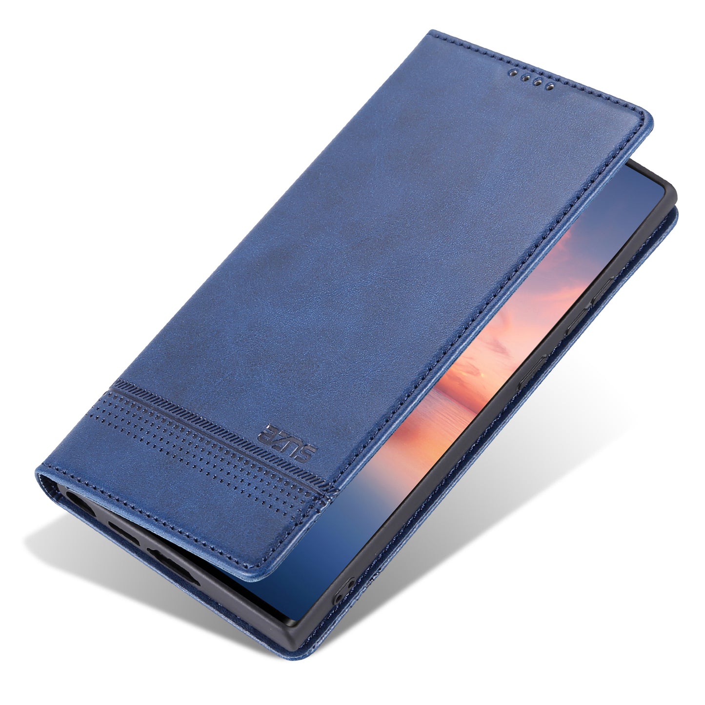 AZNS For Samsung Galaxy S24 Ultra Case Magnetic Suction Leather Phone Cover with Wallet Stand - Dark Blue