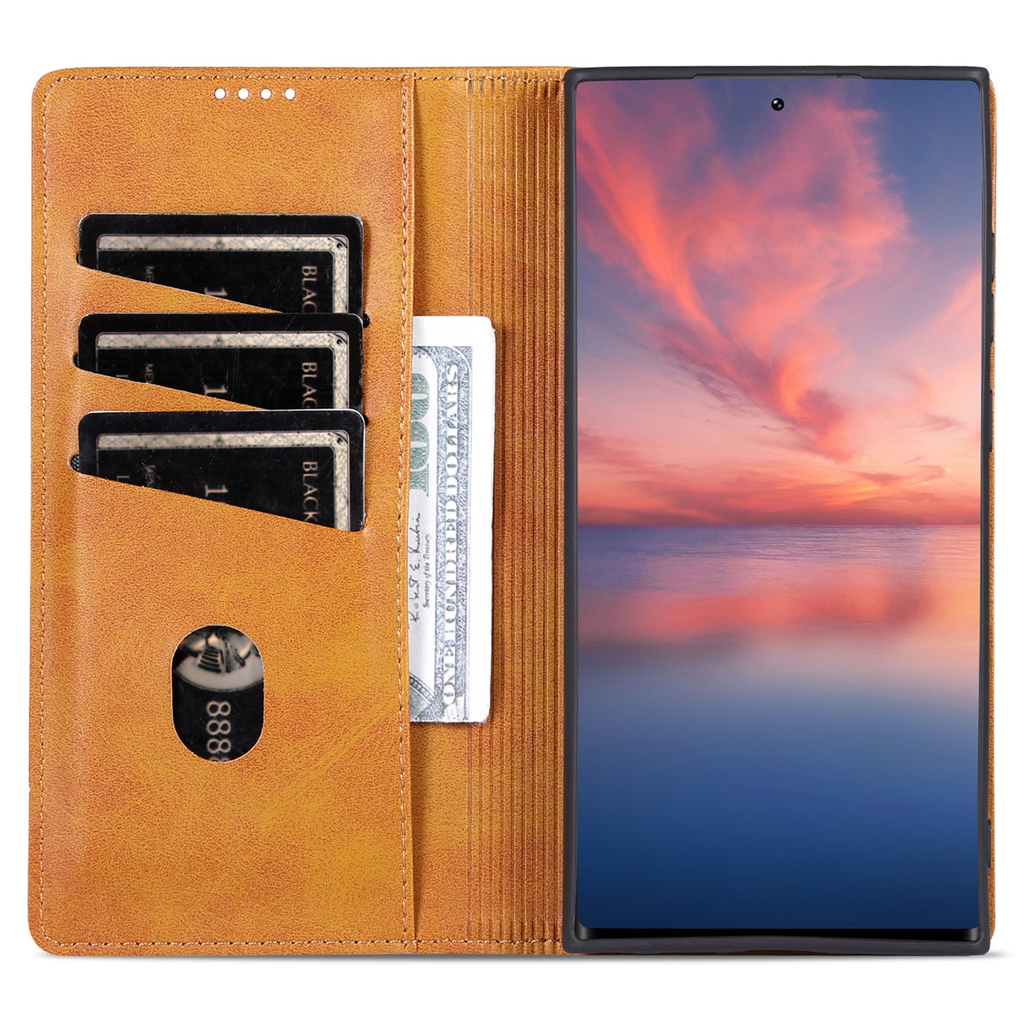 AZNS For Samsung Galaxy S24 Ultra Case Magnetic Suction Leather Phone Cover with Wallet Stand - Brown