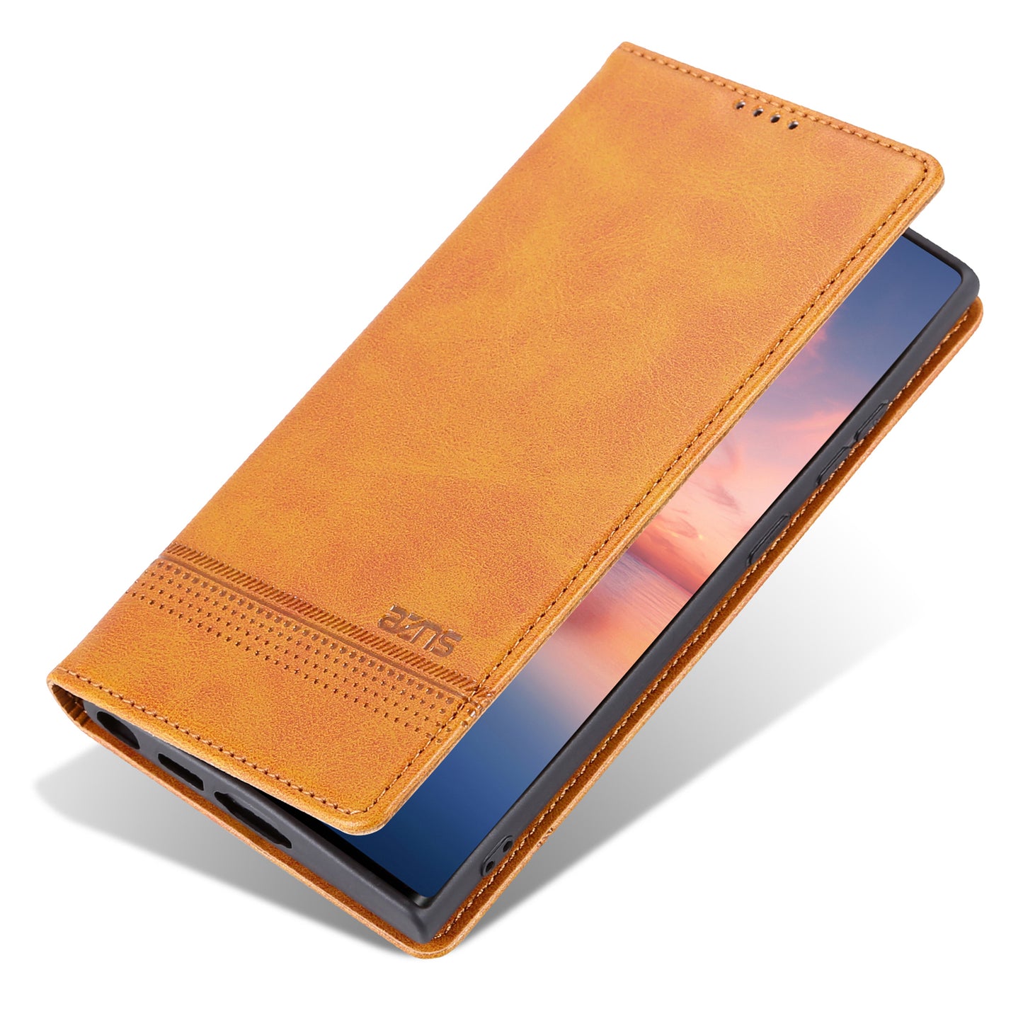 AZNS For Samsung Galaxy S24 Ultra Case Magnetic Suction Leather Phone Cover with Wallet Stand - Brown