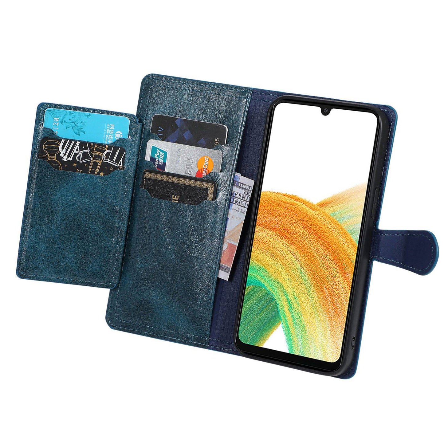 For Samsung Galaxy S24 Ultra Case Zipper Pocket PU Leather Wallet Stand Phone Cover - Blue