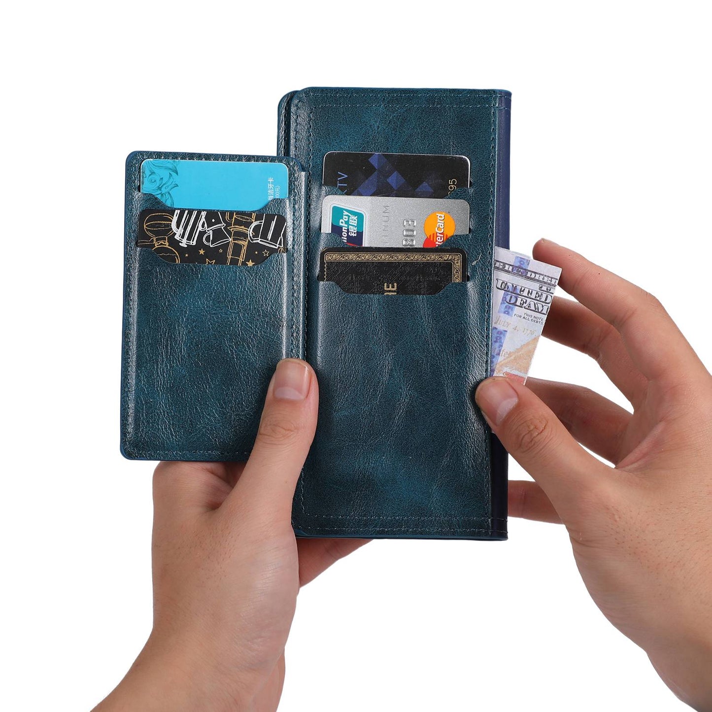 For Samsung Galaxy S24 Ultra Case Zipper Pocket PU Leather Wallet Stand Phone Cover - Blue