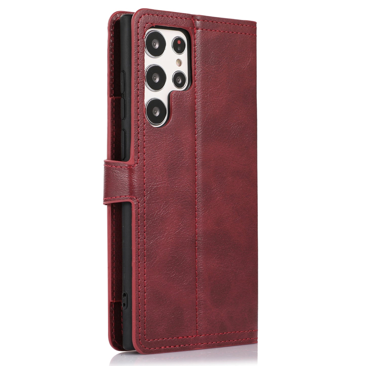 For Samsung Galaxy S24 Ultra Case Zipper Pocket PU Leather Wallet Stand Phone Cover - Red