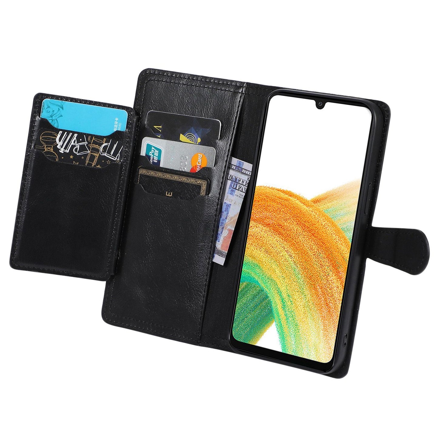 For Samsung Galaxy S24 Ultra Case Zipper Pocket PU Leather Wallet Stand Phone Cover - Black