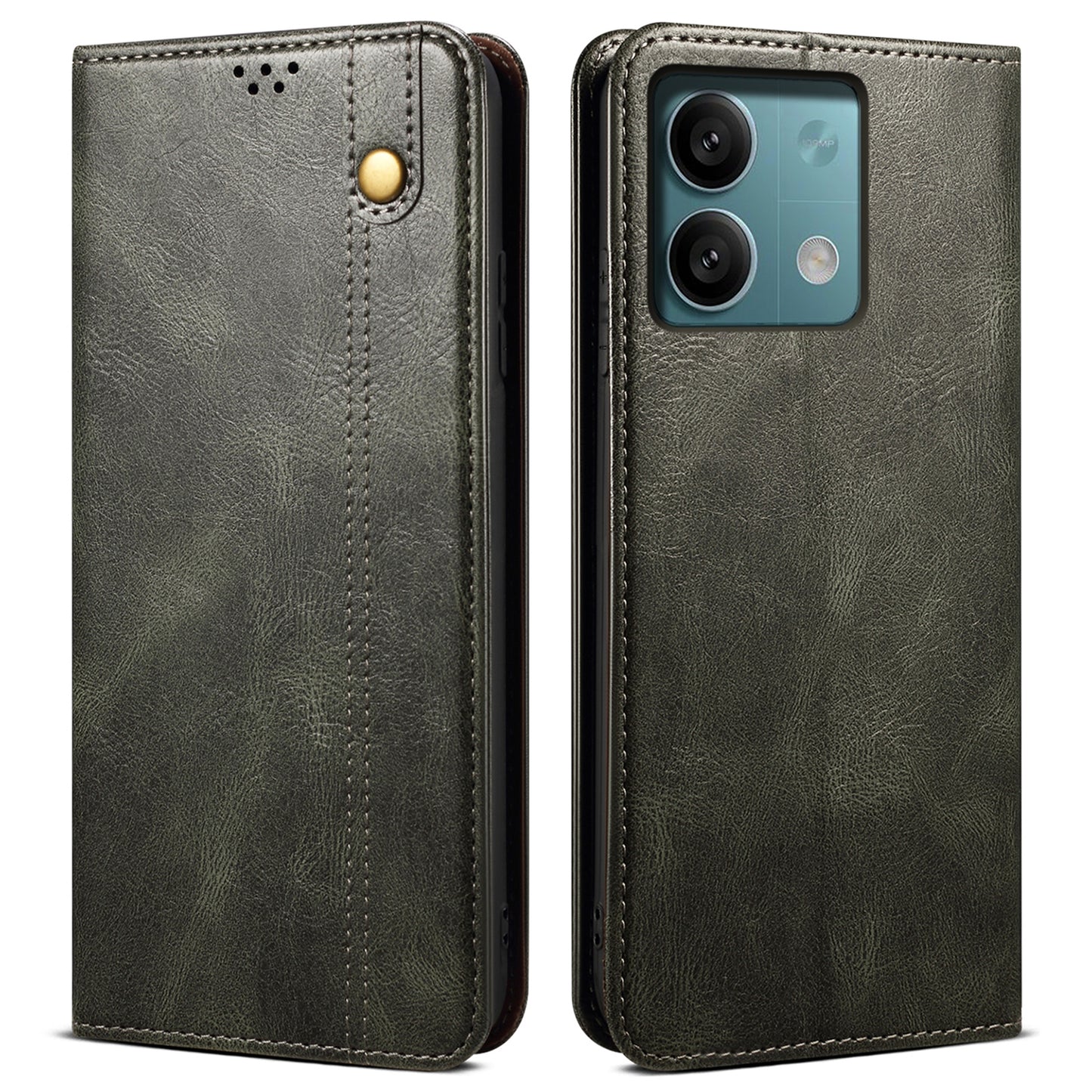 For Xiaomi Redmi Note 13 5G Case PU Leather Crazy Horse Wallet Mobile Phone Cover - Green