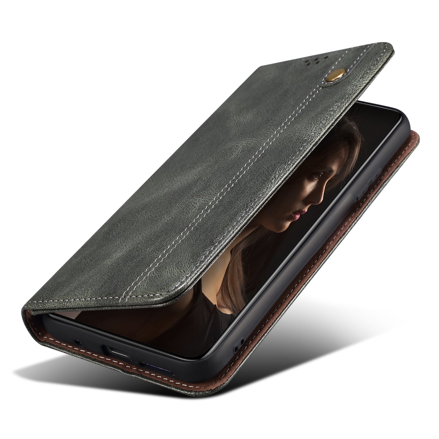 For Xiaomi Redmi Note 13 5G Case PU Leather Crazy Horse Wallet Mobile Phone Cover - Green