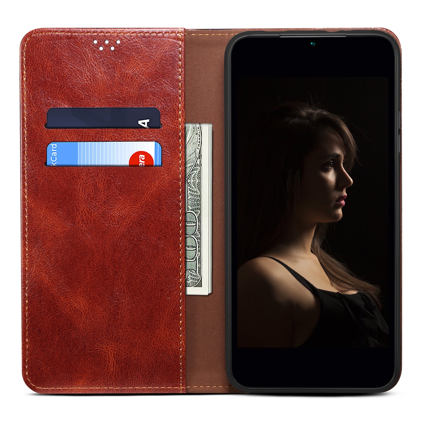 For Xiaomi Redmi Note 13 5G Case PU Leather Crazy Horse Wallet Mobile Phone Cover - Brown