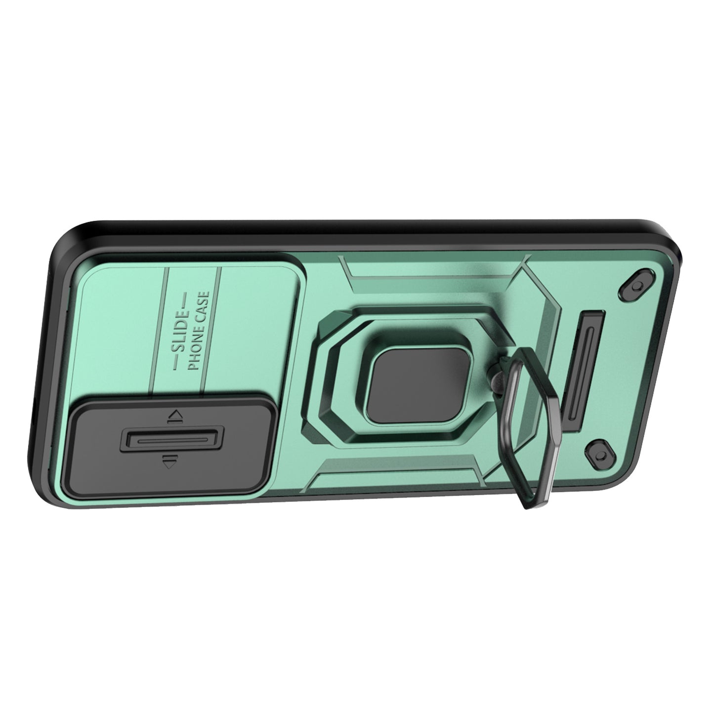 For Samsung Galaxy S24+ Case Anti-fall PC+TPU Kickstand Cover with Slide Lens Protection - Green