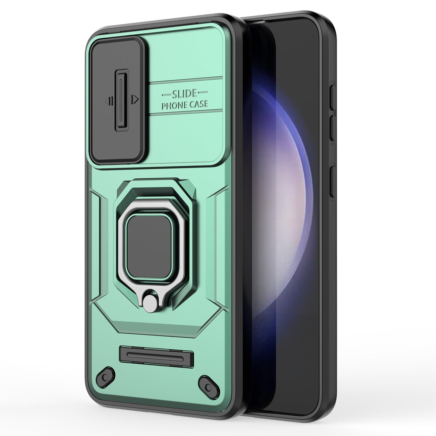 For Samsung Galaxy S24+ Case Anti-fall PC+TPU Kickstand Cover with Slide Lens Protection - Green
