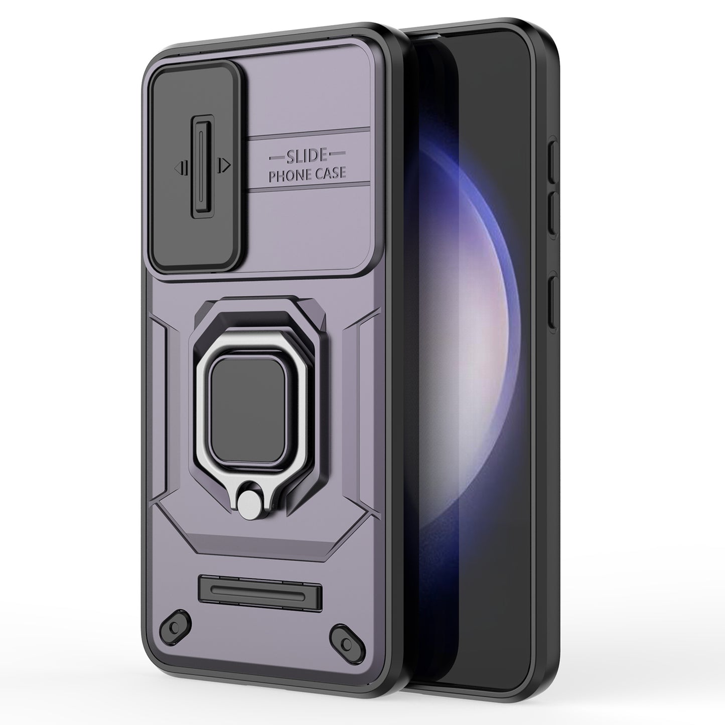 For Samsung Galaxy S24+ Case Anti-fall PC+TPU Kickstand Cover with Slide Lens Protection - Purple