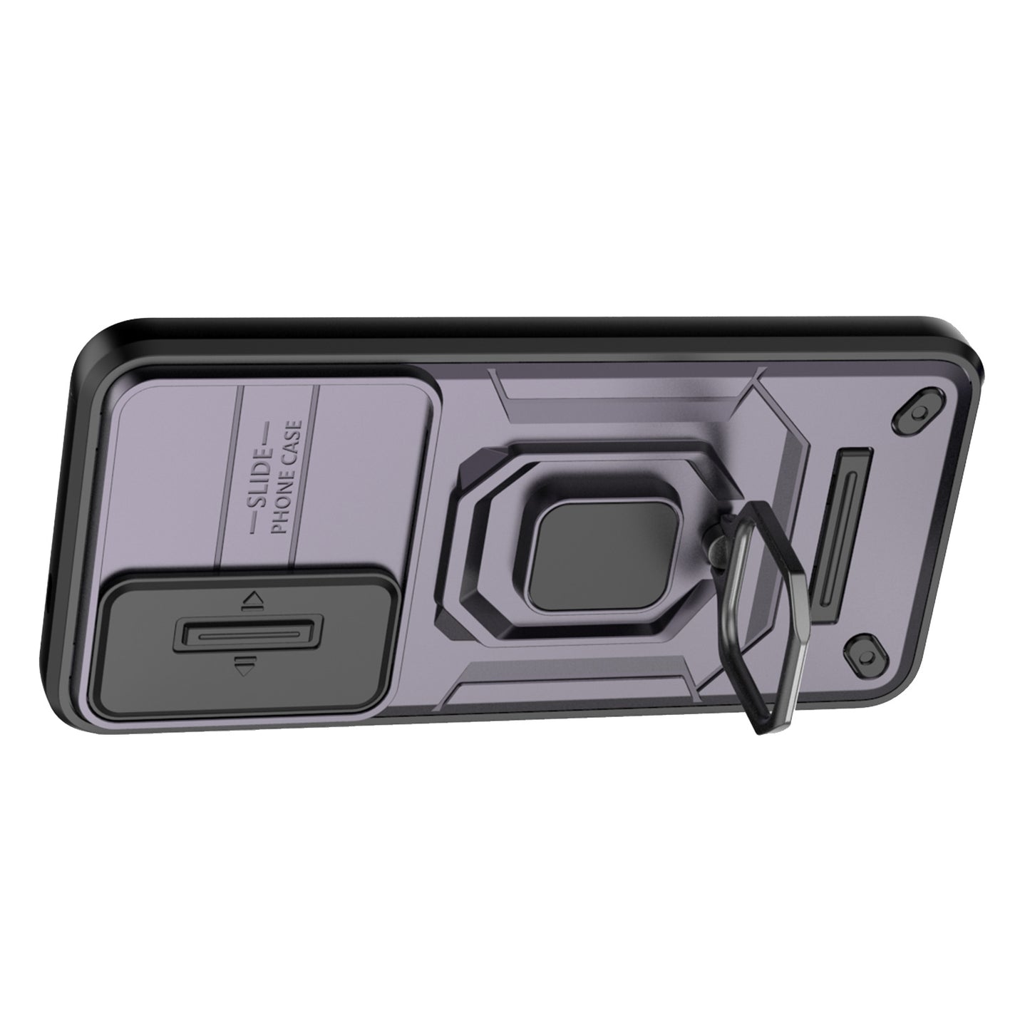 For Samsung Galaxy S24 Case Shockproof PC + TPU Slide Lens Kickstand Phone Cover - Purple