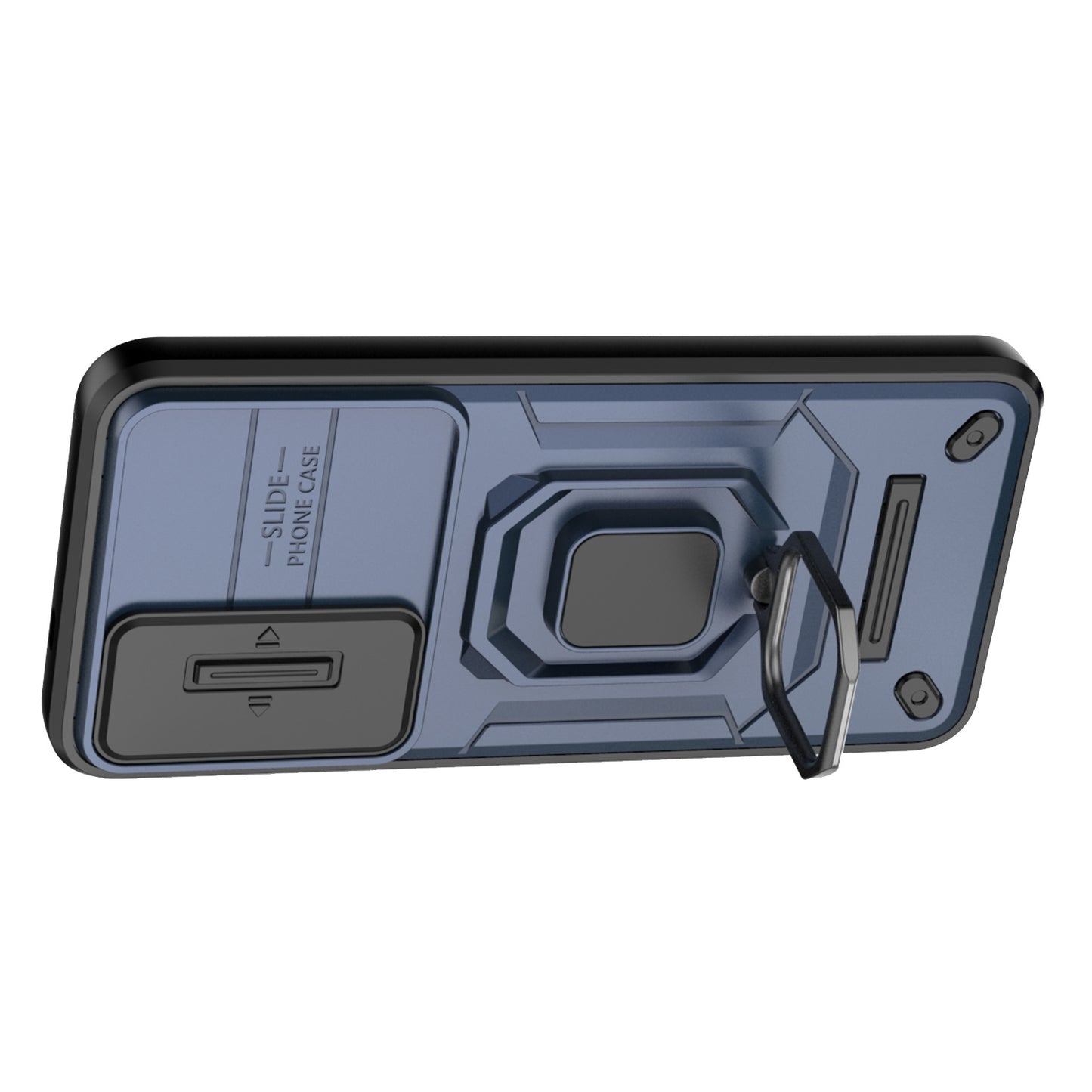 For Samsung Galaxy S24 Case Shockproof PC + TPU Slide Lens Kickstand Phone Cover - Blue