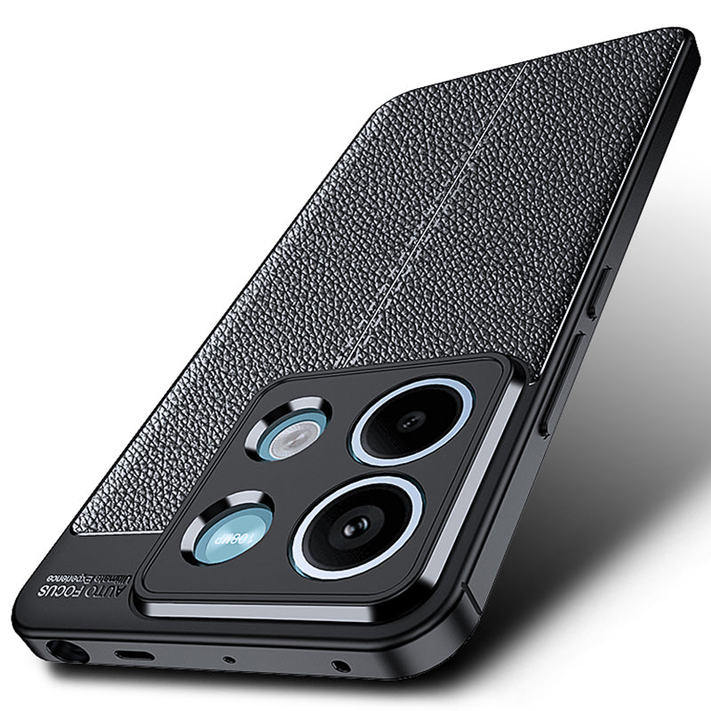 Litchi Texture Phone Cover For Xiaomi Redmi Note 13 5G Case TPU Shockproof Shell - Black