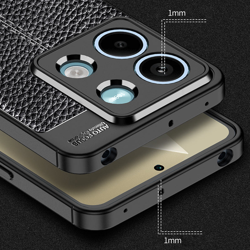 Litchi Texture Phone Cover For Xiaomi Redmi Note 13 5G Case TPU Shockproof Shell - Black