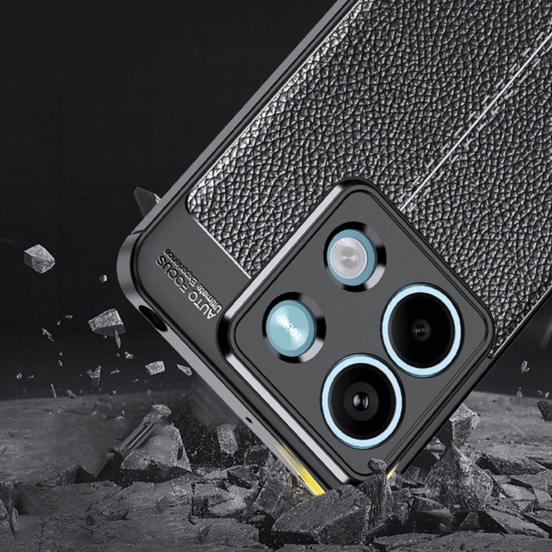 Litchi Texture Phone Cover For Xiaomi Redmi Note 13 5G Case TPU Shockproof Shell - Black