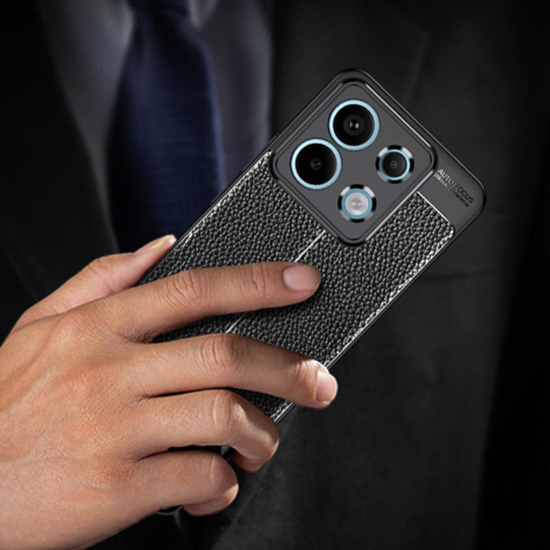 For Xiaomi Redmi Note 13 Pro 5G / Poco X6 5G Case Shockproof Shell Litchi Texture TPU Phone Cover - Black