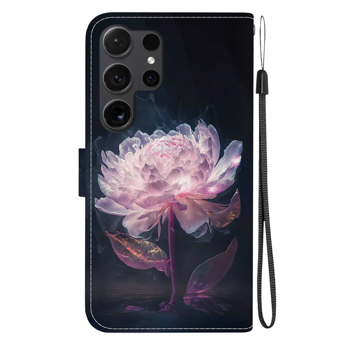 For Samsung Galaxy S24 Ultra Case PU Leather 3D Pattern Flip Phone Cover - Purple Peony