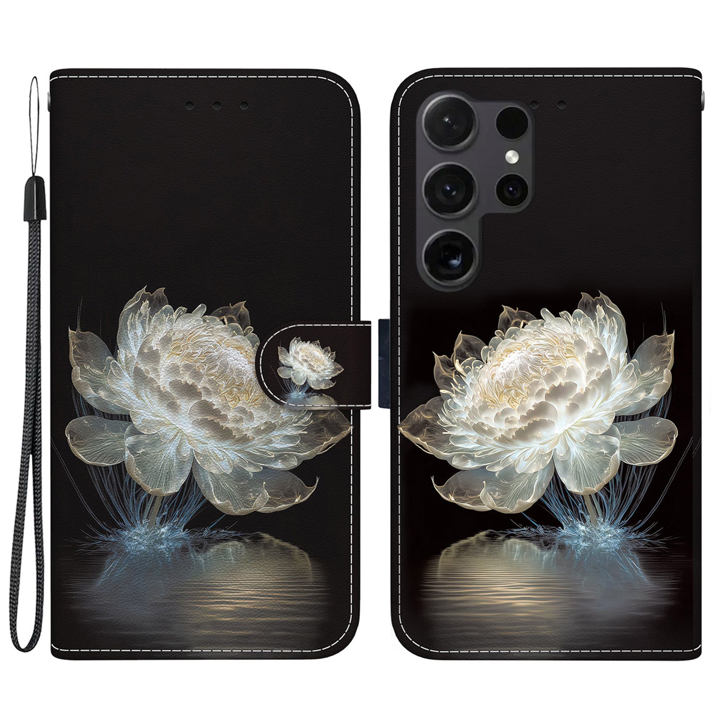 For Samsung Galaxy S24 Ultra Case PU Leather 3D Pattern Flip Phone Cover - Crystal Peony