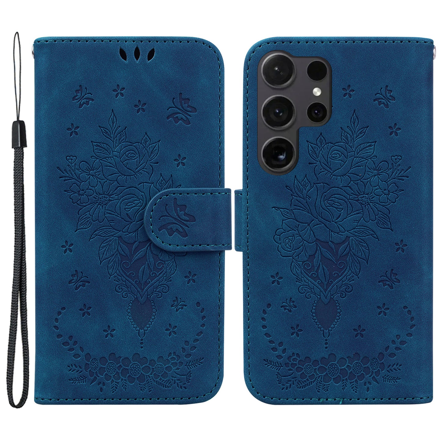 For Samsung Galaxy S24 Ultra Case Anti-fall Imprinted PU Leather Phone Cover - Blue