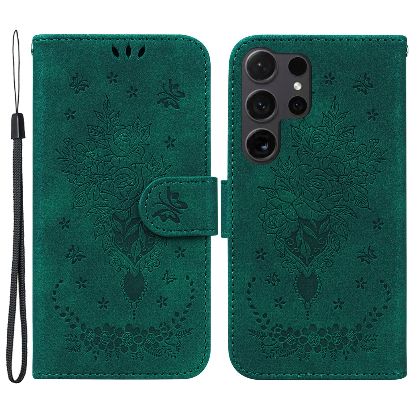 For Samsung Galaxy S24 Ultra Case Anti-fall Imprinted PU Leather Phone Cover - Green