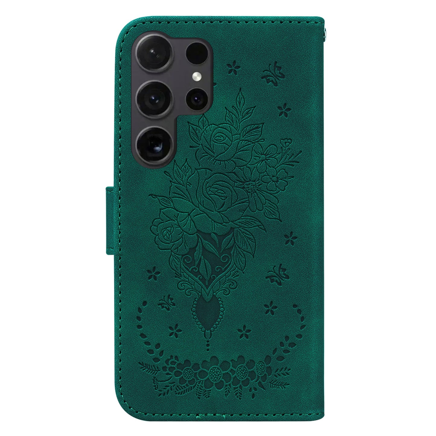 For Samsung Galaxy S24 Ultra Case Anti-fall Imprinted PU Leather Phone Cover - Green